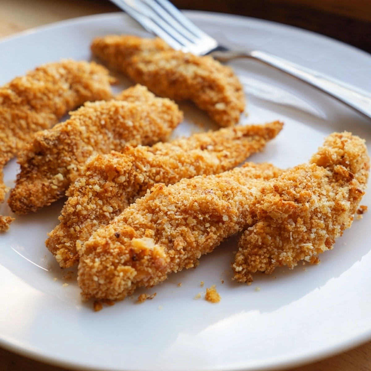 Healthy Crispy Baked Chicken Tenders cooling on a parchment-lined sheet, perfect for a family dinner.