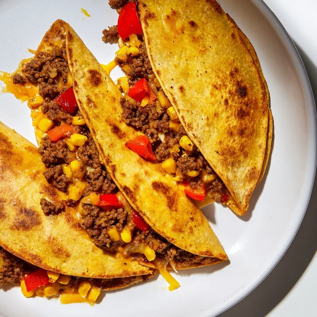Golden brown sheet pan quesadillas, overflowing with melted cheese, ready to be sliced and served.
