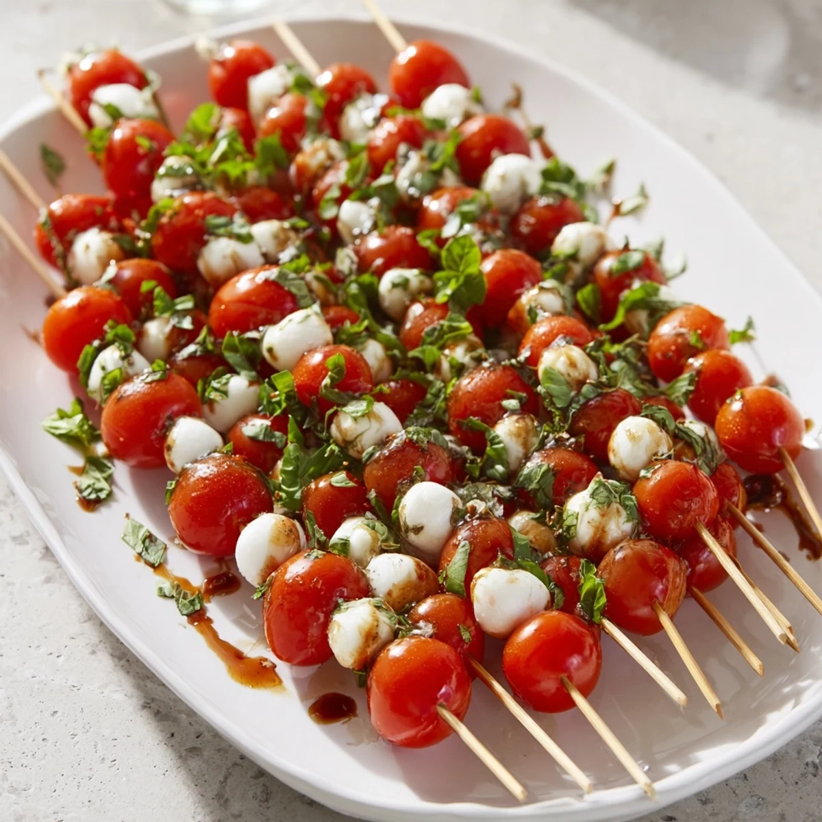 Fresh Caprese Salad Skewers: colorful bites with juicy tomatoes and mozzarella, perfect for summer entertaining.