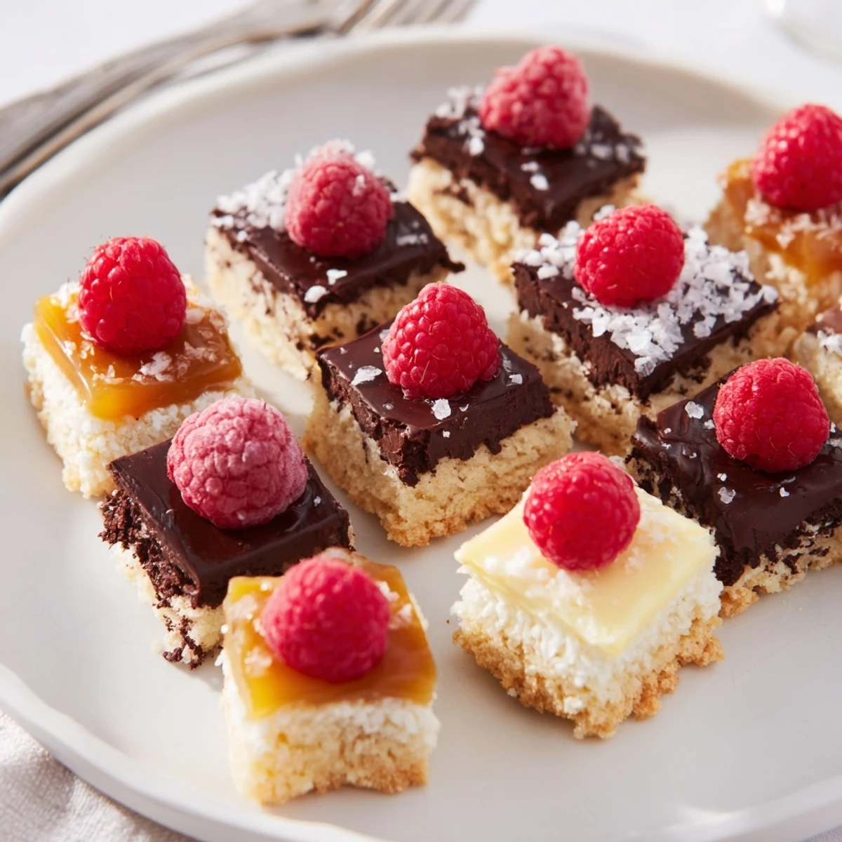 A close-up of The Checkerboard Terrace dessert shows its distinct, appealing square textures.