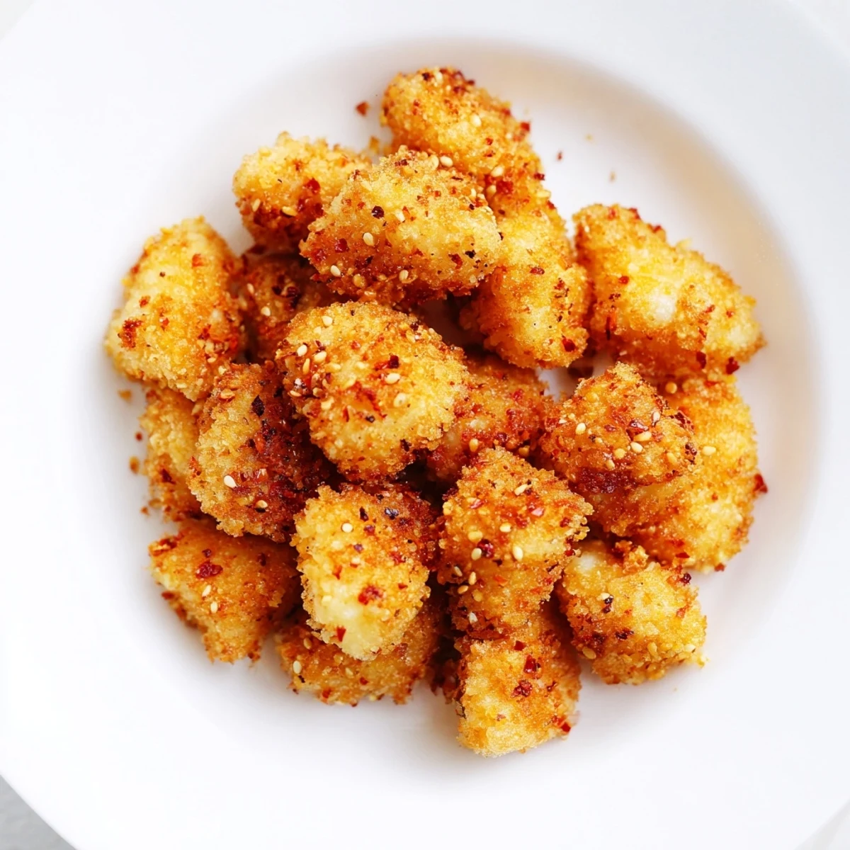Golden, crispy Spicy Yogurt Chicken Bites, perfect bite-sized pieces with a creamy yogurt marinade.