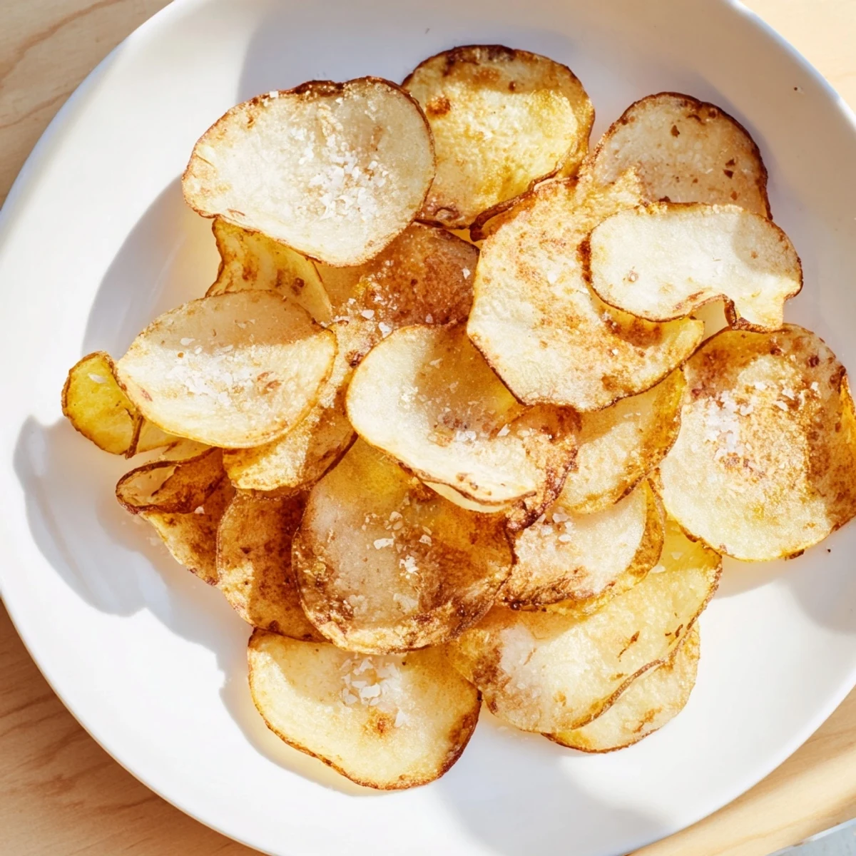 Golden, crispy homemade air-fryer potato chips, seasoned with paprika, ready for a satisfying snack.