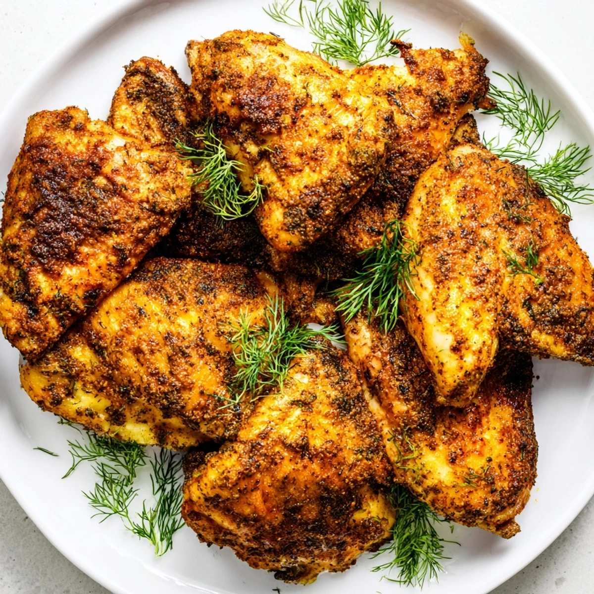 Golden-brown Pickle Ranch Chicken, juicy and tender, ready for a delicious dinner, with fresh dill.