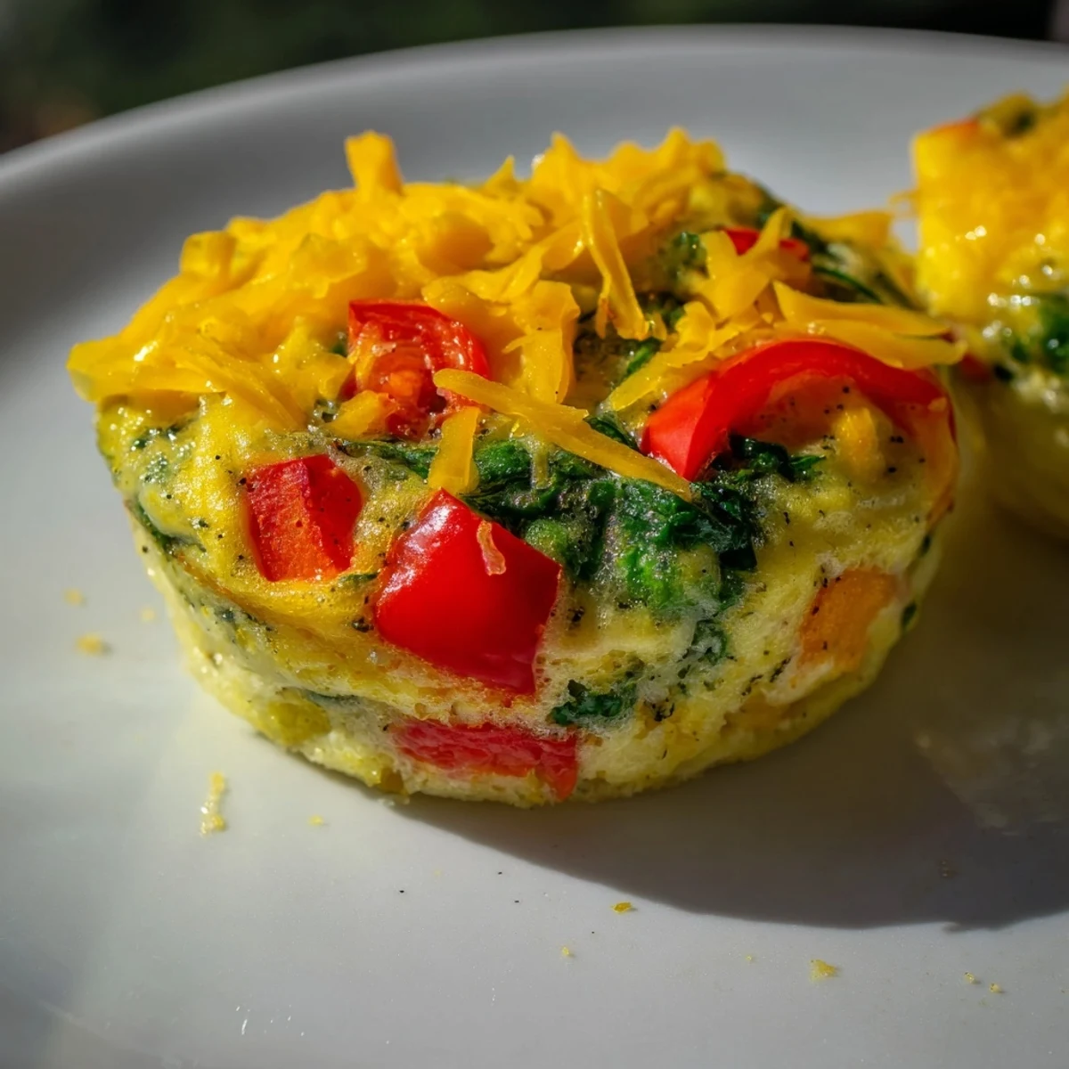 Fluffy, golden-brown Customizable Egg Muffins, packed with colorful veggies and melted cheese, perfect for breakfast.