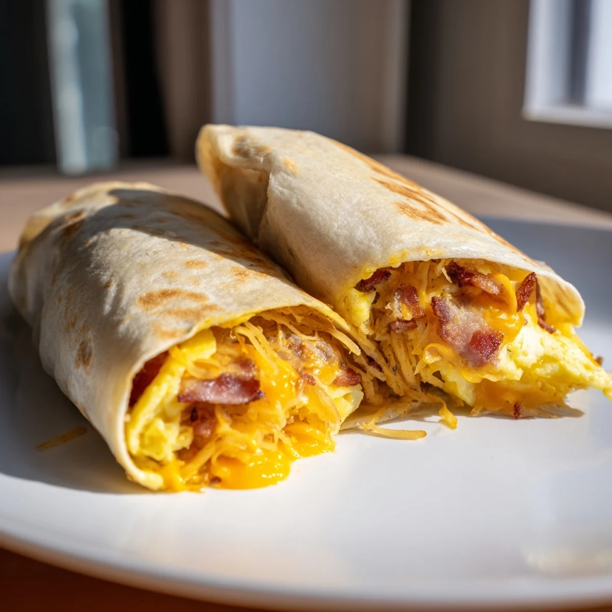 Close-up shot shows a stack of delicious B.E.C. Breakfast Bites with a fluffy, cheesy filling inside.