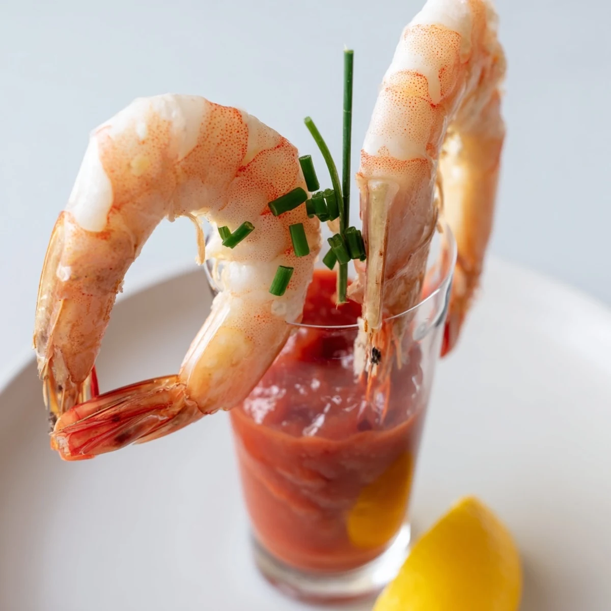 Retro prawn cocktail shooters in elegant shot glasses, perfect party appetizers with a vibrant, zesty sauce.
