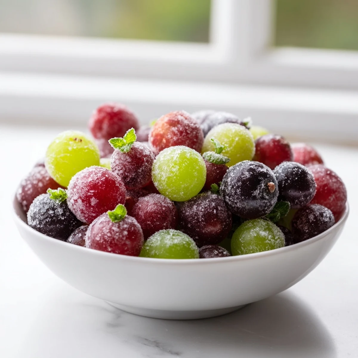 Frozen Grapes Spa Treat spread on a baking sheet, ready to freeze into crunchy, juicy bite-sized spa snacks.