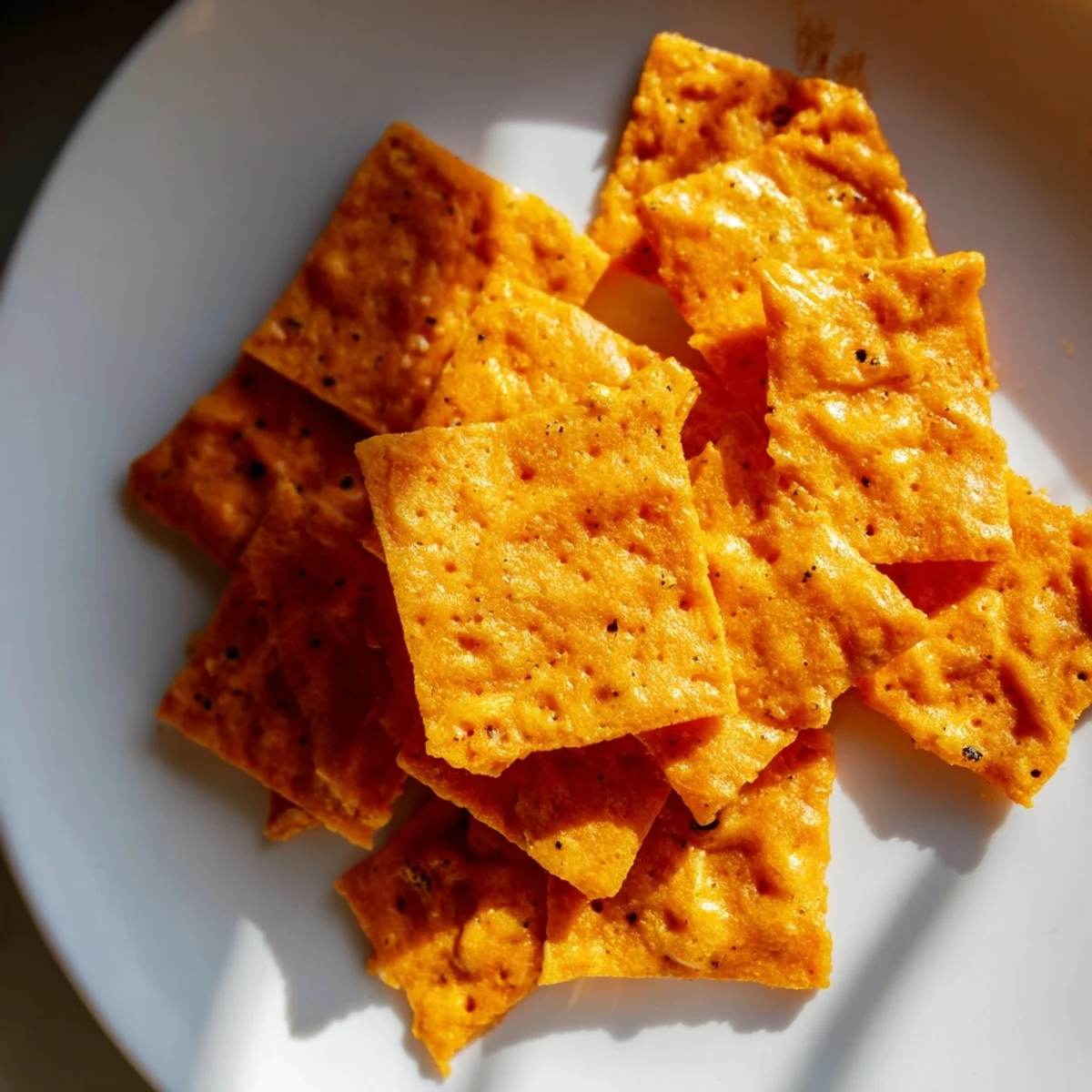 Bite-sized Crispy Cheeto Cheese Crackers, revealing a crunchy texture and sharp cheddar flavor, perfect for game day snacking.