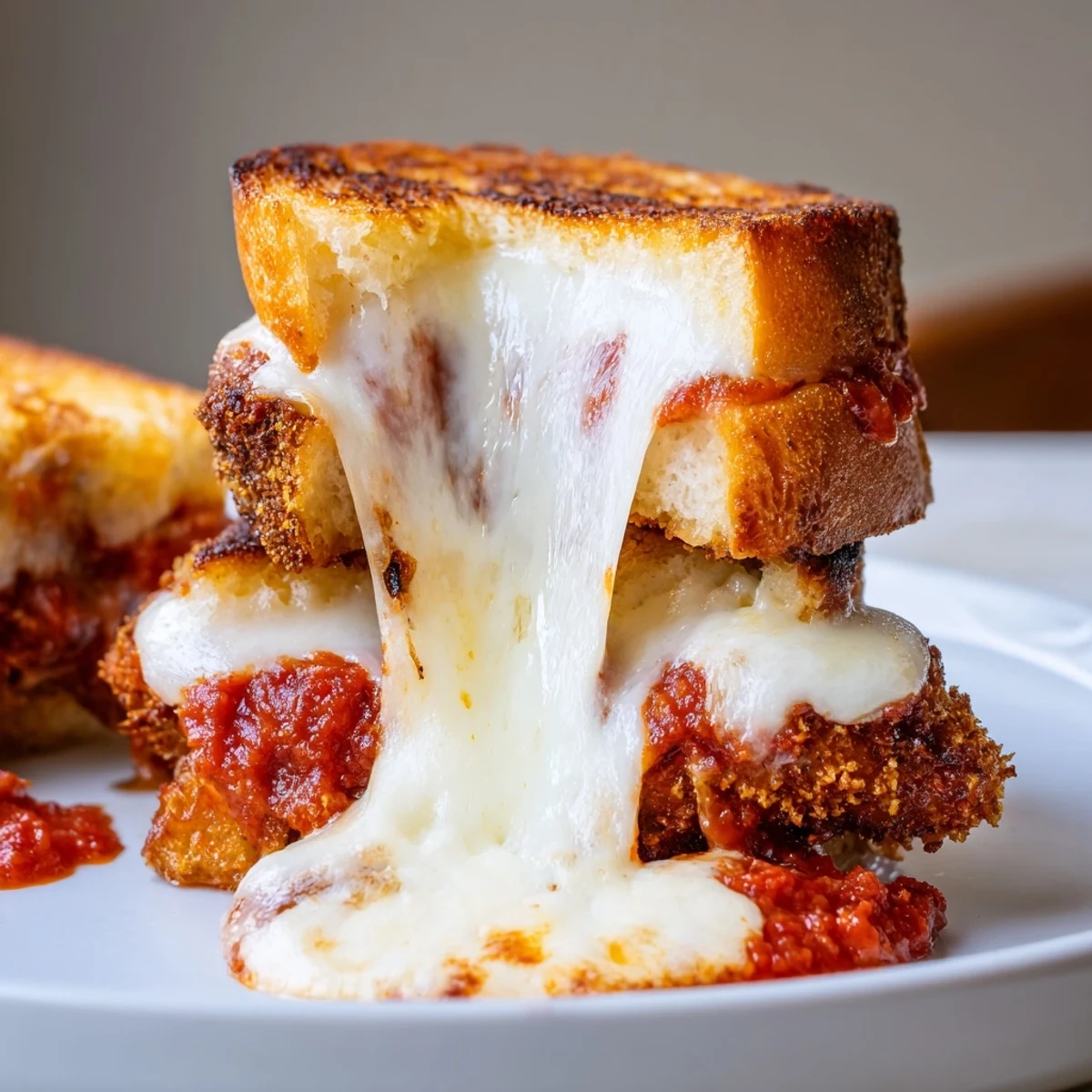 Crispy chicken parmesan and melted mozzarella layered between golden, buttery grilled bread for a delicious Chicken Parm Grilled Cheese.