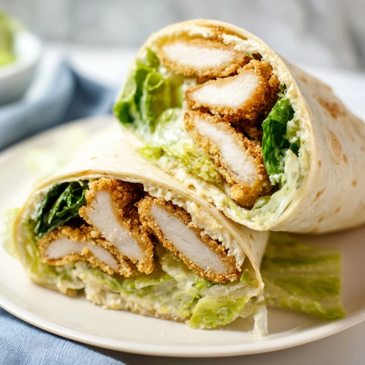 Serving a Crispy Chicken Caesar Wrap with lemon wedges on a plate for a quick lunch.
