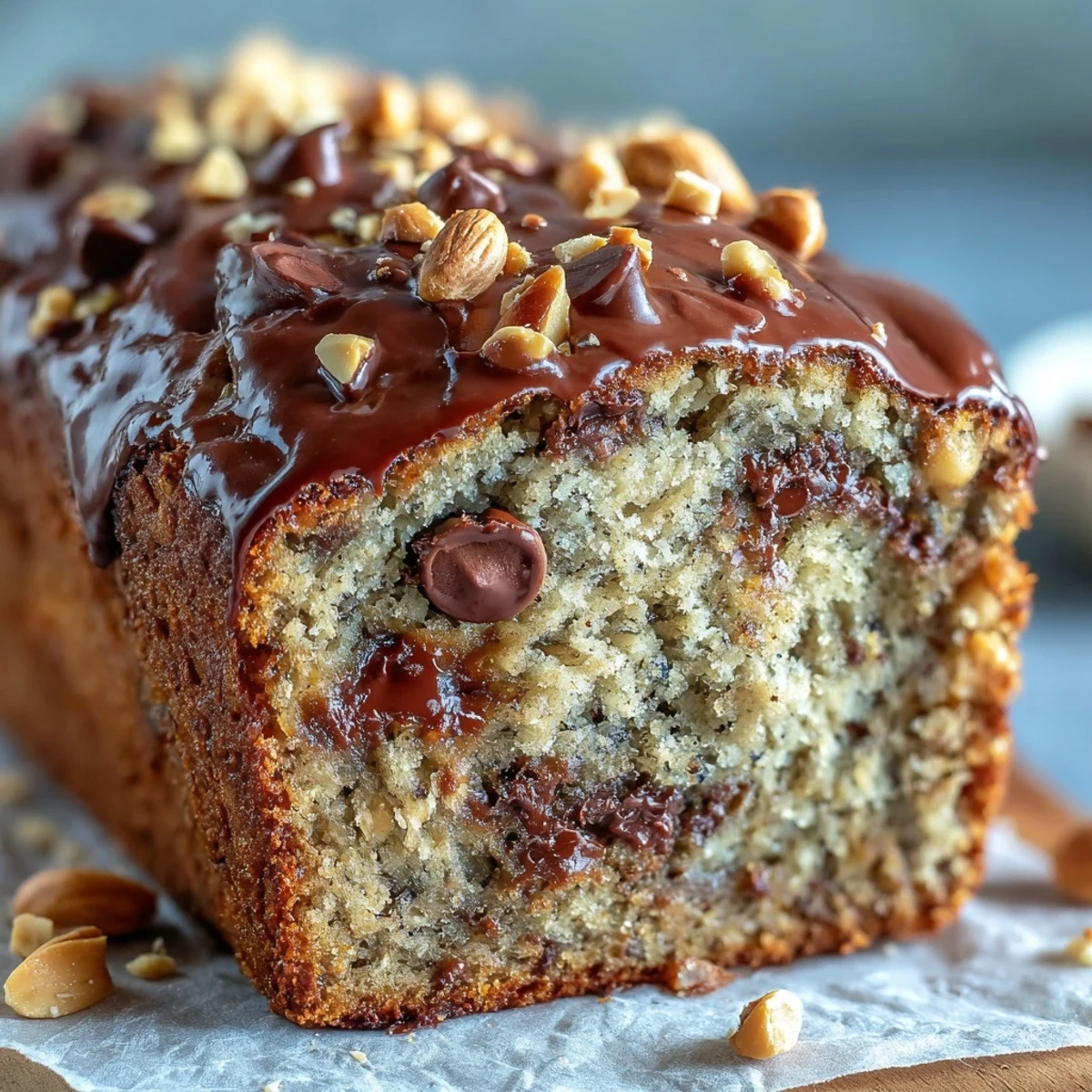 Warm Chocolate Chip Peanut Butter Oatmeal Banana bread served with a glass of milk, ready for a sweet snack.