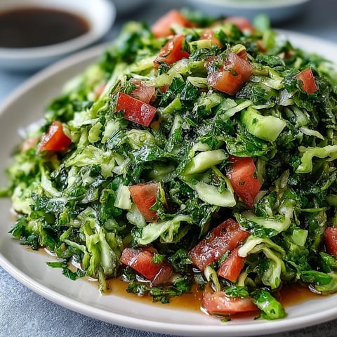 Freshly chopped Lebanese Cabbage Salad featuring crisp green cabbage, diced tomatoes, cucumbers, and vibrant herbs tossed in a lemon dressing.