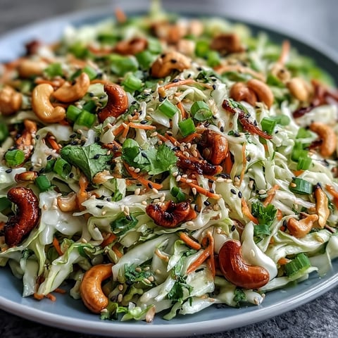 Freshly tossed Asian Cabbage Salad featuring crisp green and red cabbage, shredded carrots, and herbs coated in a fragrant sesame-ginger dressing.