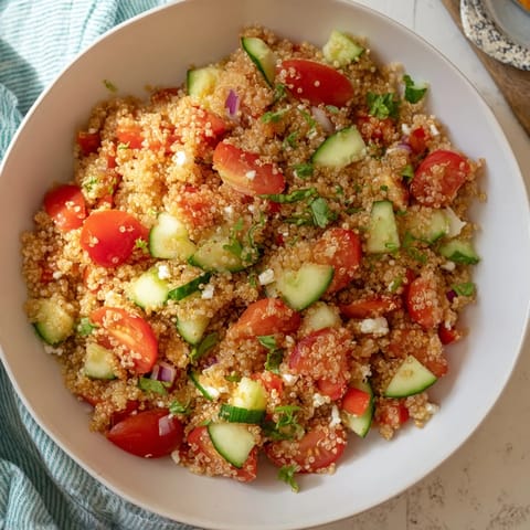 Fresh Make-Ahead Quinoa Salad with Lemon Vinaigrette showcases bright veggies and a zesty, flavorful dressing.