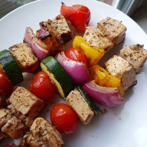 Delicious, smoky Chicken and Veggie Skewers with tender chicken and bright bell peppers, perfect for a gluten-free dinner.