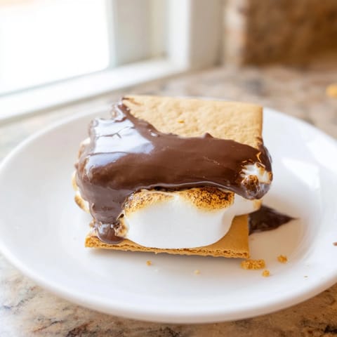 Golden toasted marshmallows and melted chocolate peek out from between crisp graham cracker squares in this Air Fryer Smores recipe.  