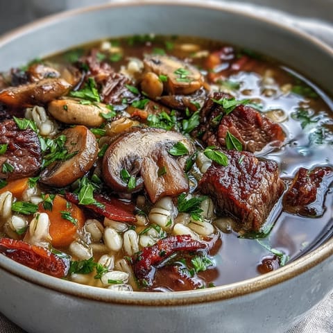 Beef and Barley with Mushrooms