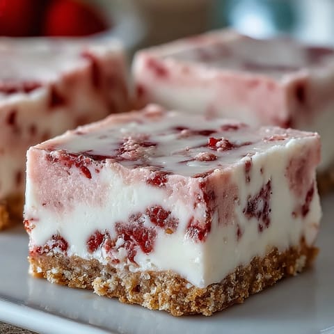 No-Bake Strawberry Fudge Squares on a rustic wooden board, showcasing the vibrant pink fudge and crumbly graham crust.