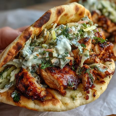 Freshly assembled Flavor-Packed Chicken Pitas ready to serve, garnished with dill and parsley, perfect for weeknight dinners.