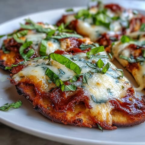 Freshly baked Garlic Naan Margherita Pizzas with melted mozzarella and fresh basil on a rustic wooden table.