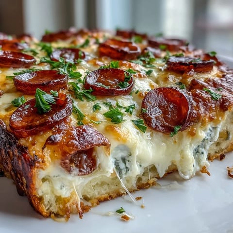 Freshly baked High-Protein Pizza Breakfast Casserole with golden, bubbly mozzarella and turkey pepperoni from the oven.