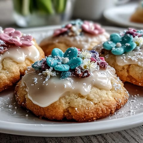 Adorable flower-shaped cookies decorated with soft pastel icing for baby shower celebrations.  