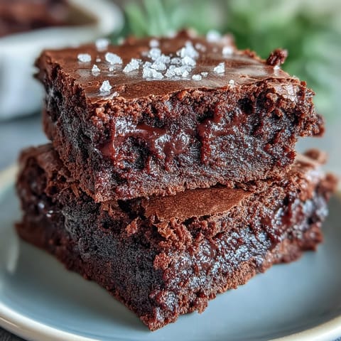 Chewy sourdough discard brownies topped with flaky sea salt for a sweet and salty treat.  