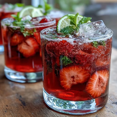 Pink lemonade party punch with fresh citrus and berries in a clear pitcher, garnished with lemon wheels, lime slices, and strawberry halves.