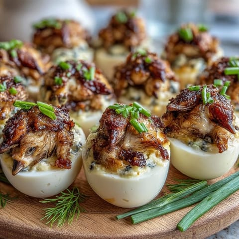 Cute deviled egg chicks with carrot beaks and peppercorn eyes, perfect for Easter or springtime parties.  