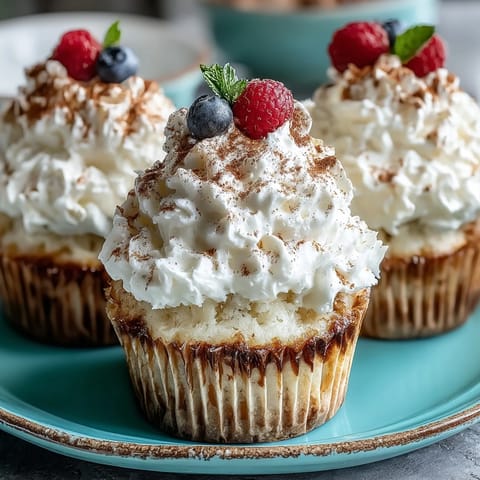 Cinco de Mayo Tres Leches Cupcakes with whipped cream and cinnamon, moist and soaked in sweet three-milk blend.