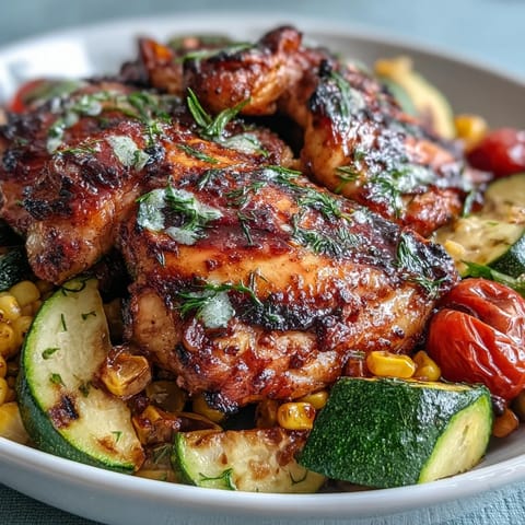 Sheet pan chicken with zucchini and corn roasted to golden perfection, bursting with fresh summer flavors.