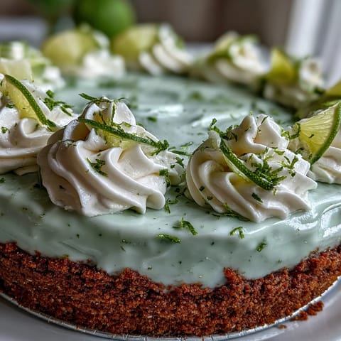 Creamy, no-bake key lime pie dessert topped with fluffy whipped cream.