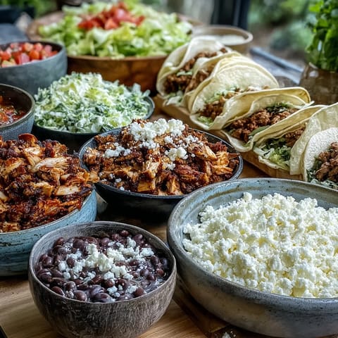 Guests assembling delicious tacos at this fun DIY Taco Bar for Outdoor BBQ.