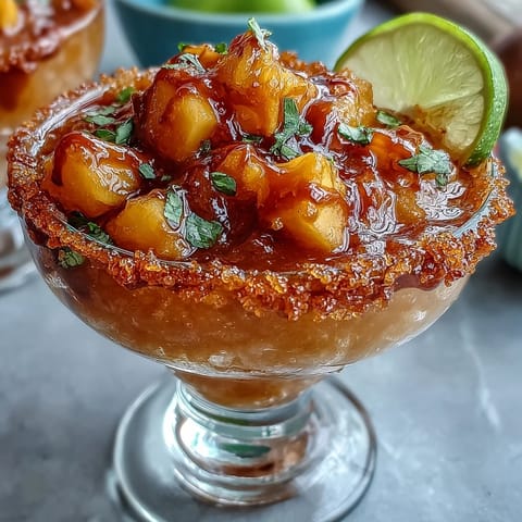Vibrant Cinco de Mayo Mangonada mocktail with layered chamoy and zesty lime.