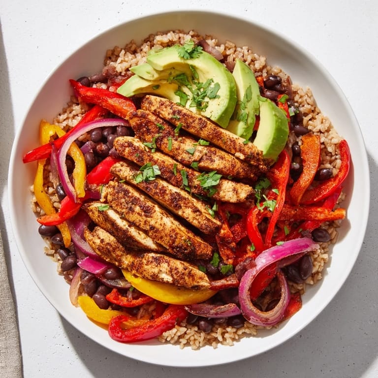 Vibrant image of Make-Ahead Chicken Fajita Meal Prep Bowls showcasing colorful fajitas, complete with fresh avocado slices.