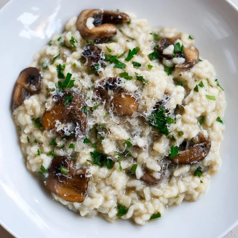 Steaming bowl of Stove-Top Creamy Risotto, a comforting vegetarian main course, freshly garnished.