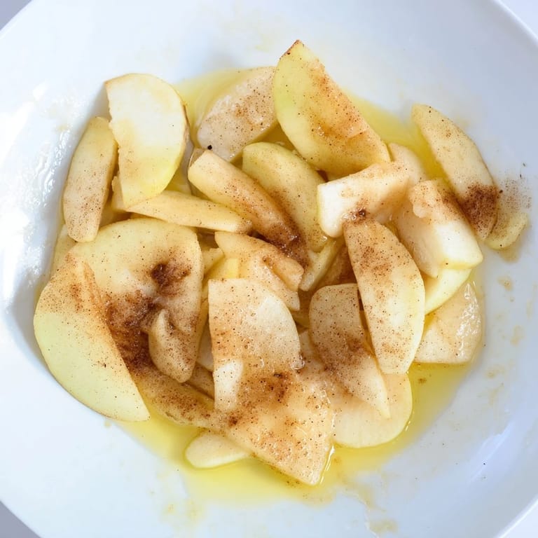 Plump, tender baked apple slices, topped with cinnamon and ready to enjoy with vanilla ice cream.