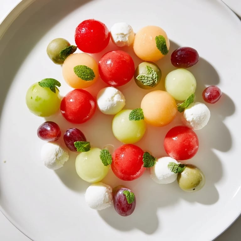 Vibrant The Polka Dot Platter, a festive party appetizer with assorted fruit and cheese spheres.