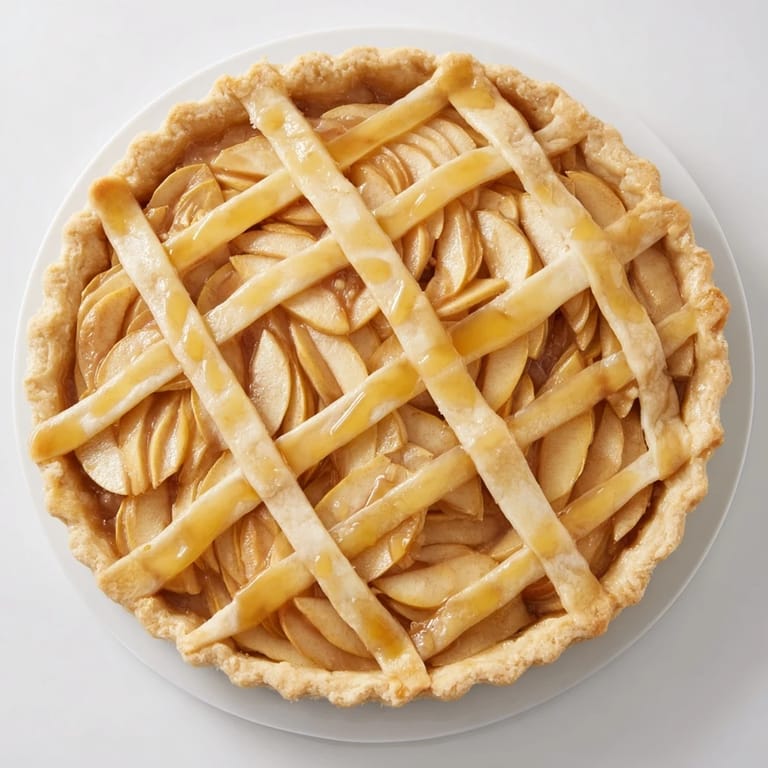 Enjoy the sweet aroma; freshly baked The Lattice Orchard pie, full of juicy apple slices.