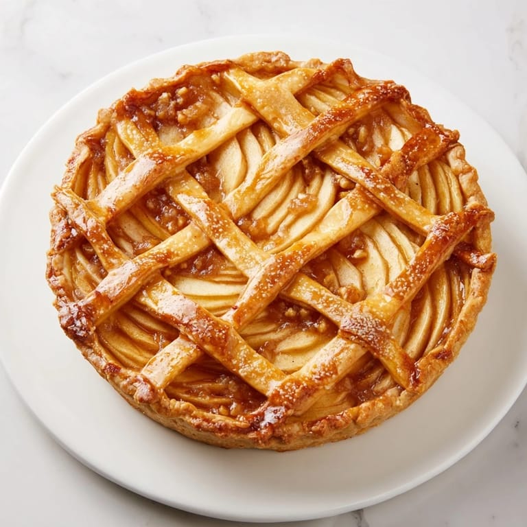 Imagine a close-up of The Lattice Orchard, apples glistening on a flaky, baked crust.