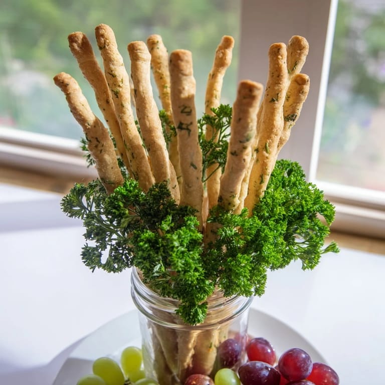 Imagine "The Vertical Forest," an easy appetizer of breadsticks nestled in parsley, with red and green grapes.