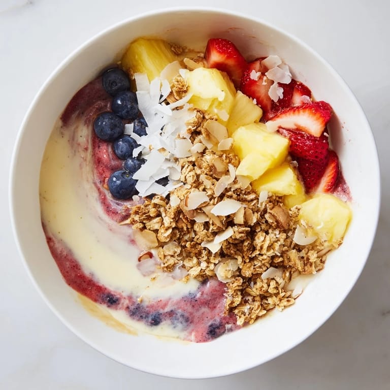 Enjoy a refreshing smoothie bowl made from Breakfast Smoothie Packs, packed with healthy fruits and yogurt.