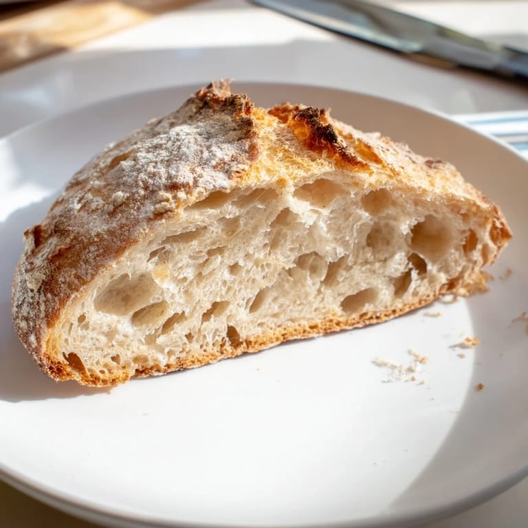 This artisan The Best Easy No-Knead Bread presents a beautiful, rustic appearance with a perfect crumb.