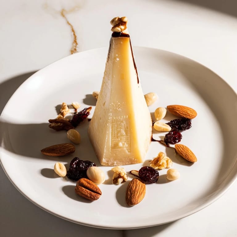 Elegant Sundial cheeseboard, featuring a balsamic "shadow" and assorted nuts ready for serving guests.
