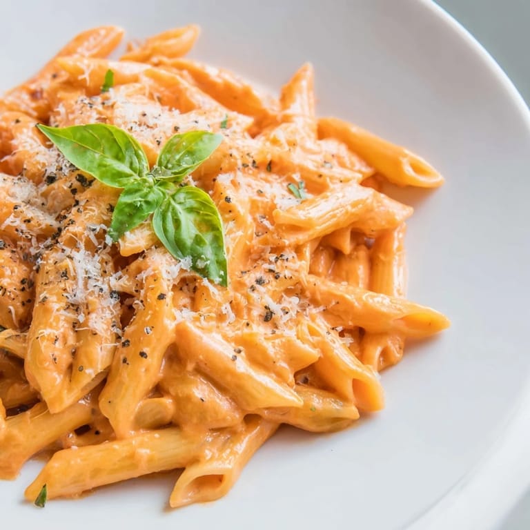 Bright red Basil Garlic One-Pot Tomato Pasta, a comforting, vegetarian Italian pasta dish.