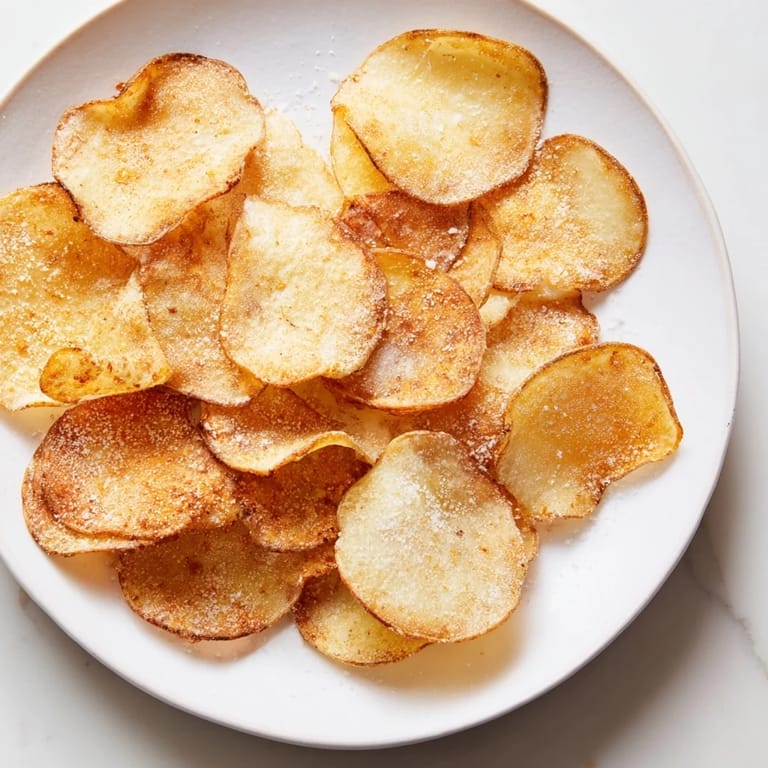 Freshly cooked air-fryer potato chips, perfectly seasoned, offer a delightful crunch, a healthier way to enjoy them.