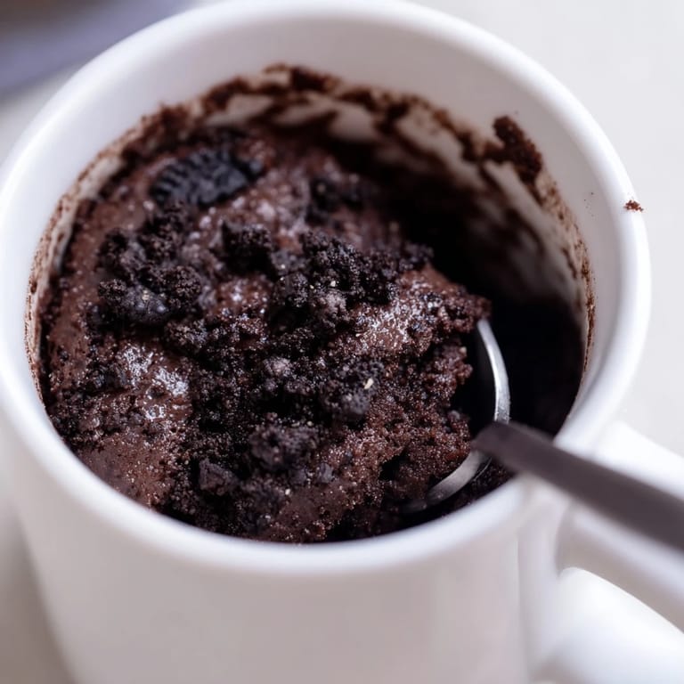 Enjoy your soft and decadent Oreo mug cake, perfect quick treat for single-serving desserts.