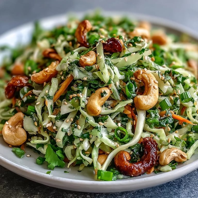 Colorful Asian Cabbage Salad tossed with scallions and cilantro, served alongside grilled chicken for a refreshing, gluten-free lunch or dinner option.