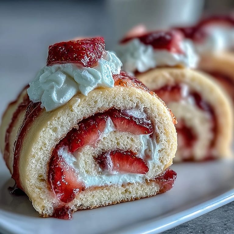 Elegant Strawberry Shortcake Sushi Roll slices showing creamy filling and bright strawberries, perfect for a fusion dessert platter.