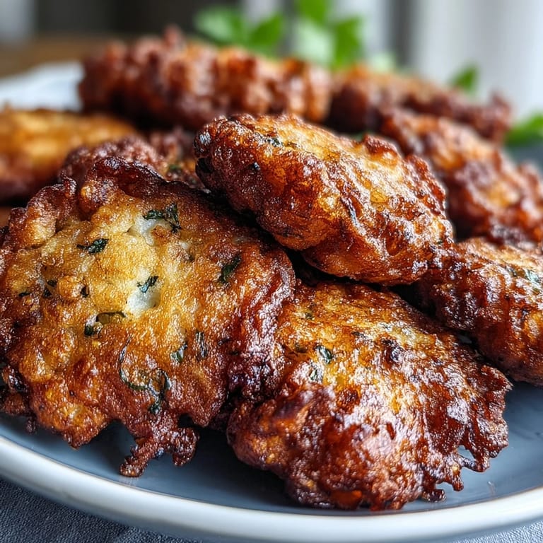 Rustic platter of savory Black-Eyed Pea Fritters, garnished with parsley and a side of creamy yogurt dip for dipping.